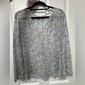 Joie Light Blue and Cream Floral V-Neck Blouse